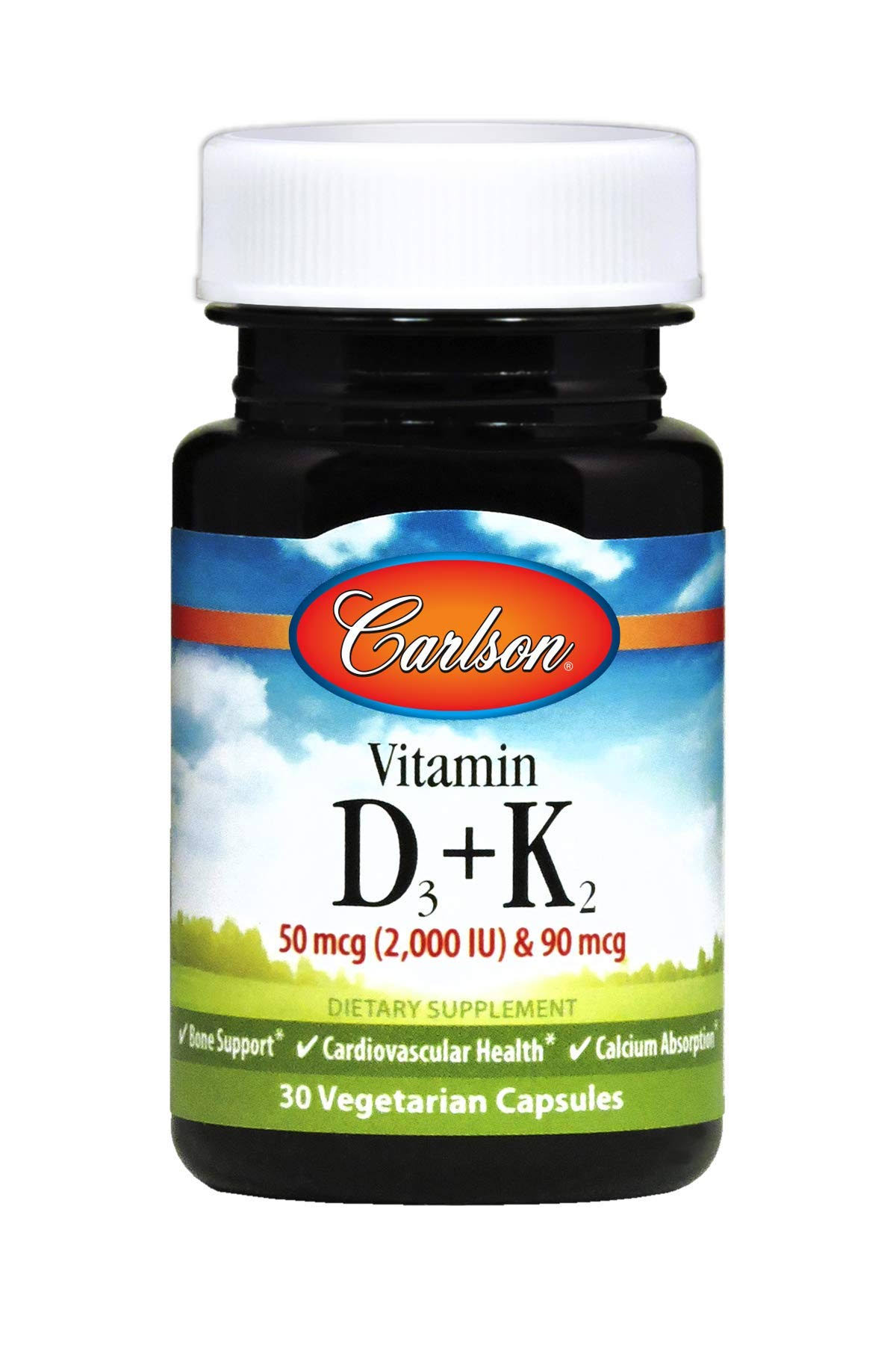 Carlson, Vitamin D3 + K2, 30 Vegetarian Capsules