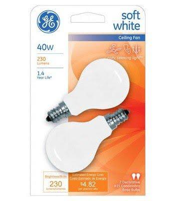Ge Lighting Ceiling Fan Light Bulb - 40W, Soft White