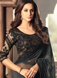 Black saree with lace jacket