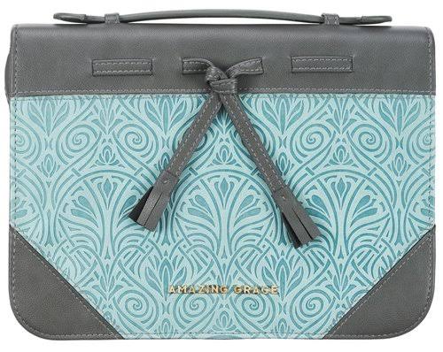 Bible Cover Large: Amazing Grace, Gray and Turquoise