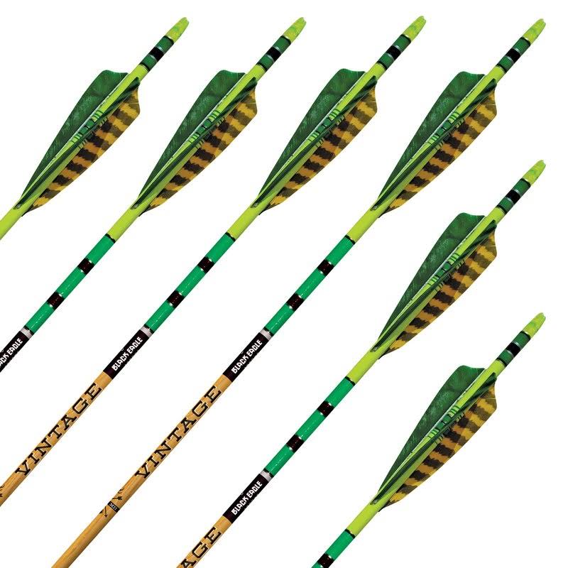 Black Eagle Vintage Crested Feathers Arrows - Green and Yellow, .005", 6pk