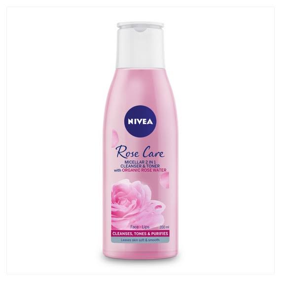 Nivea Rose Care 2 in 1 Cleanser and Toner (200ml), Refreshing Cleanser with Organic Rose Water, Purifying Face Toner For Cleansed Skin