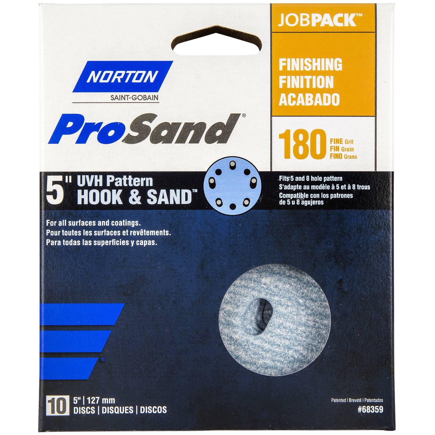 Norton ProSand Hook and Loop Sanding Disc 180 Grit Fine 5" 10-Pack.