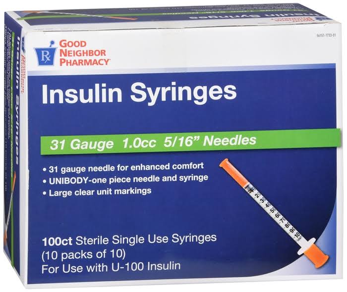 GNP Insulin Syringe 31 Gauge, 1cc, 5/16"- 100ct (1-4 Unit)