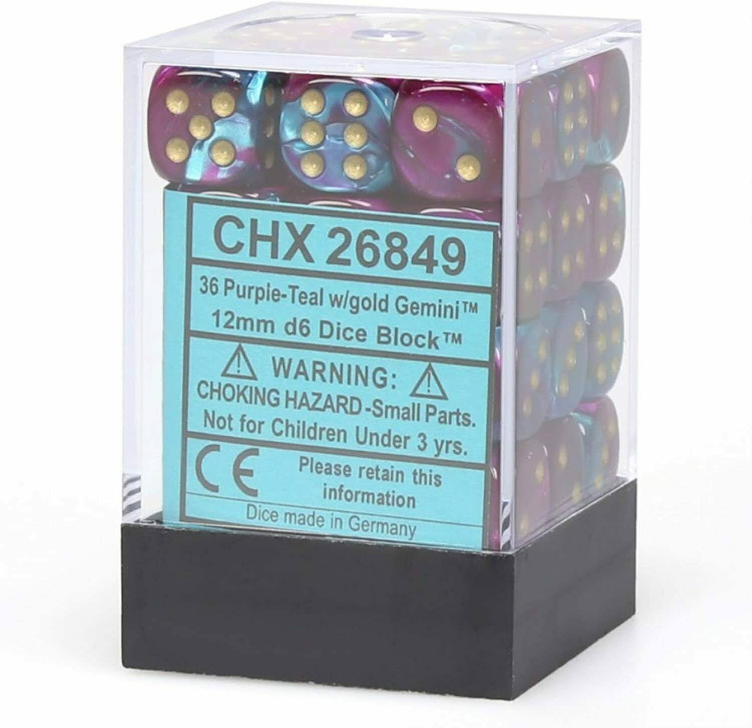 Chessex CHX26849 Dice - Gemini: 36D6 Purple/Teal/Gold