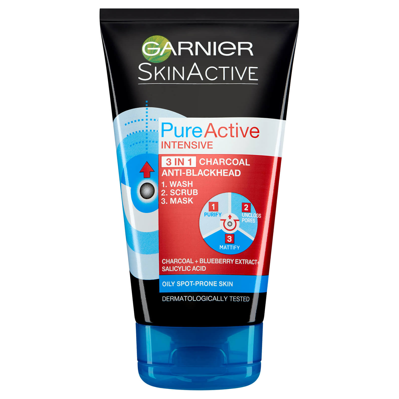 Garnier Pure Active 3 in 1 Charcoal Blackhead Mask Wash Scrub - 150ml