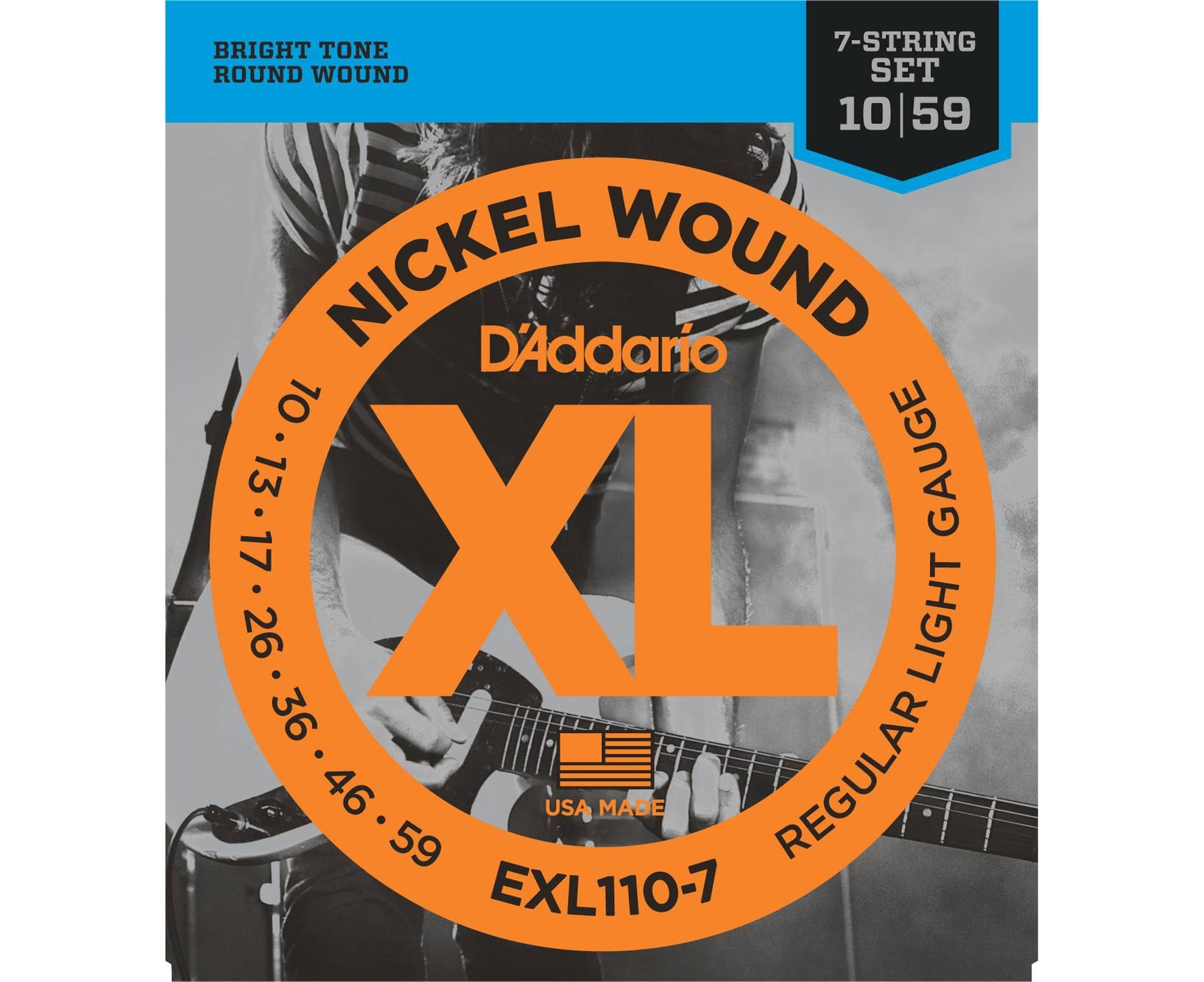 D'Addario 7-String Nickel Wound Electric Guitar Strings - Regular Light