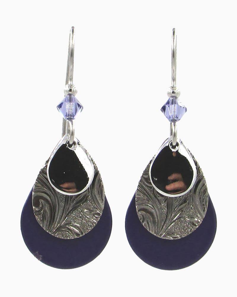Silver Forest Silver and Purple Layered Teardrop Earrings