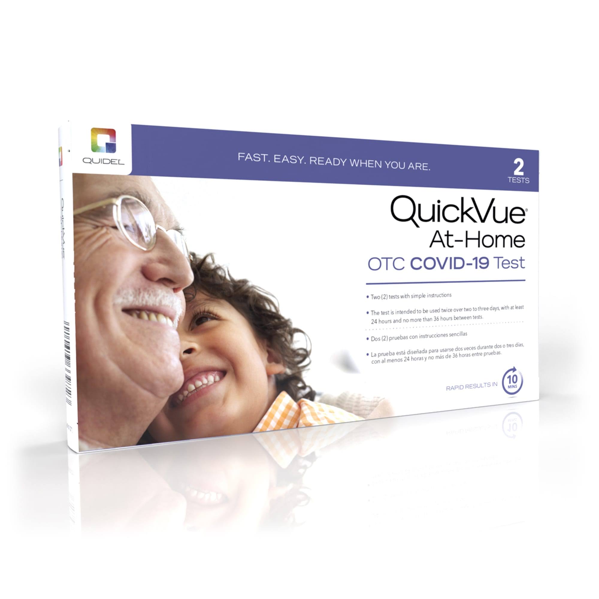 Quidel QuickVue At-home OTC Covid-19 Test Kit, Self-Collected Nasal Swab Sample, 10 Minute Rapid Results - Pack of 3 Kits