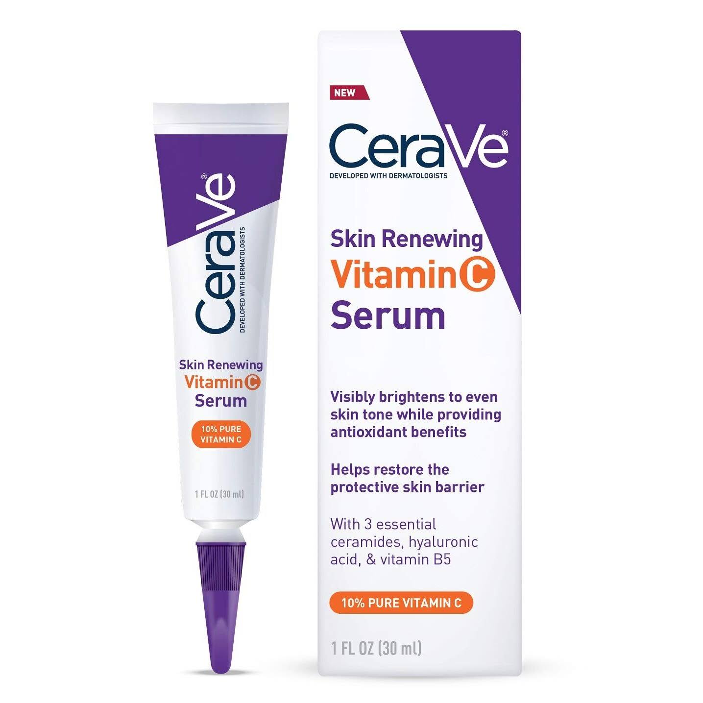 Cerave skin renewing vitamin c serum with hyaluronic acid, 1 oz