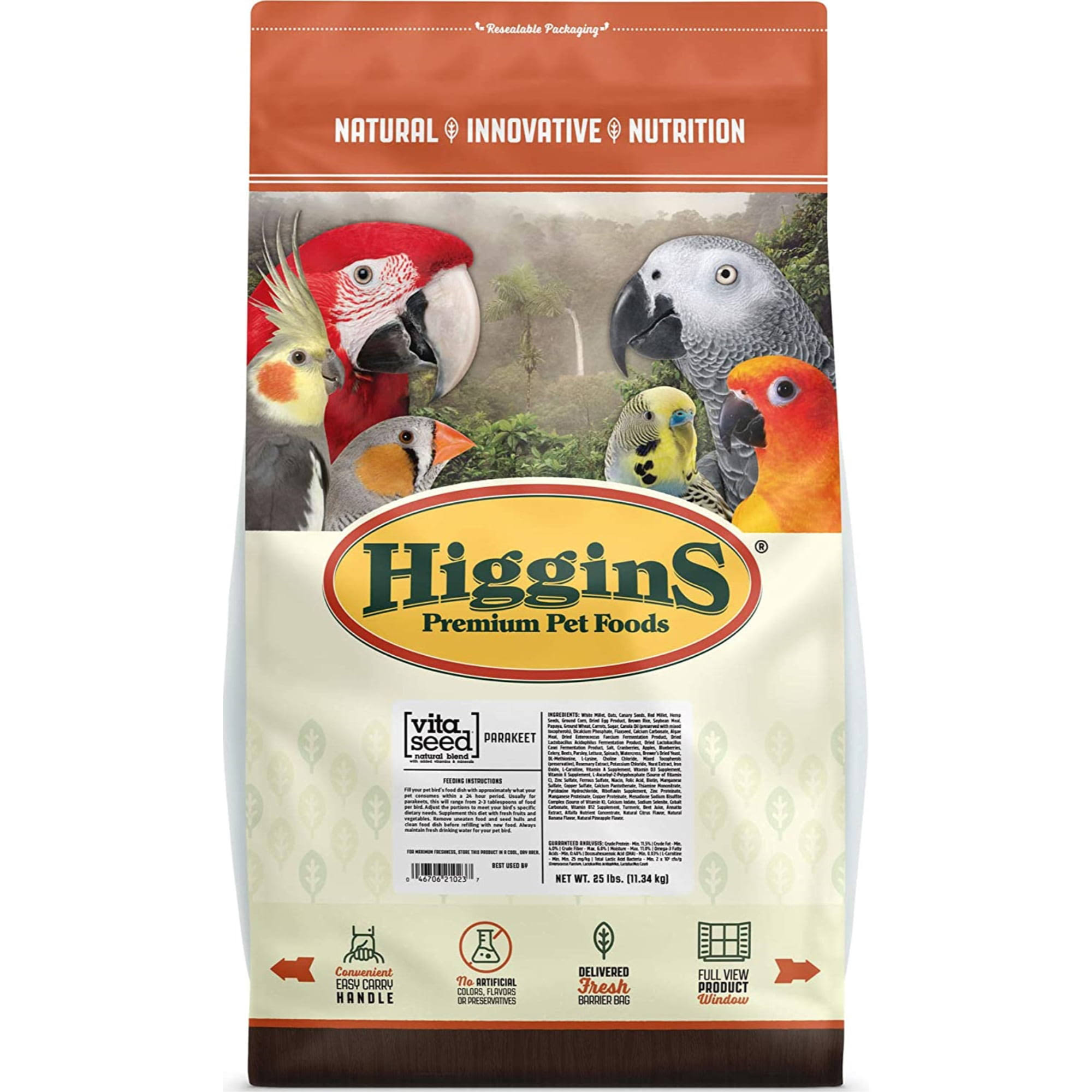 Higgins Vita Seed Parakeet Food for Birds - 25lb
