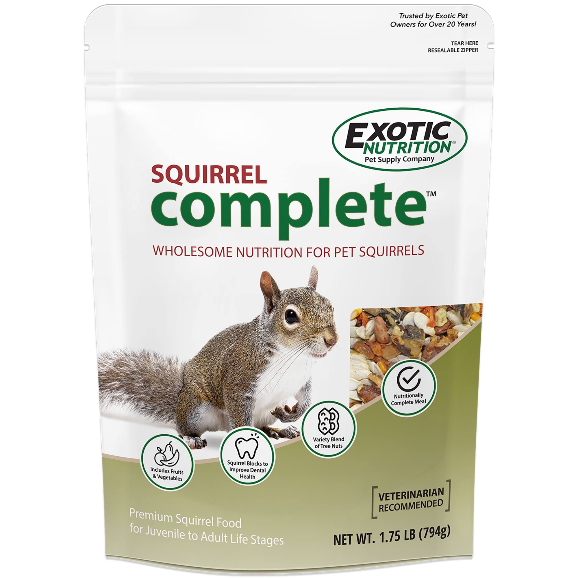Squirrel Complete (1.75 lb.) - Healthy Natural Food - Nutritionally Complete Diet for Pet & Captive Squirrels - Ground Squirrels, Grey Squirrels,