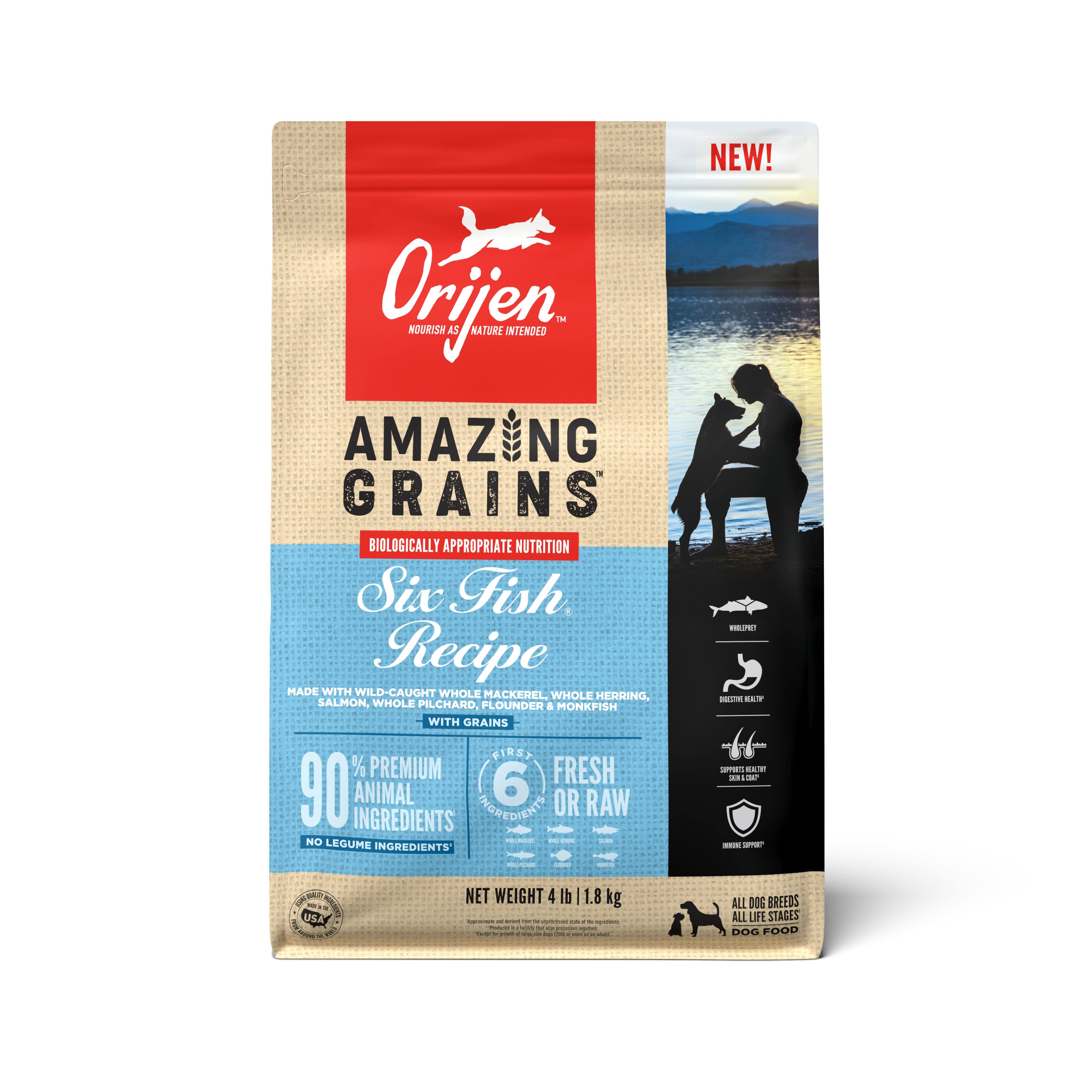 Orijen Amazing Grains Six Fish Recipe Dry Dog Food - 4 lb