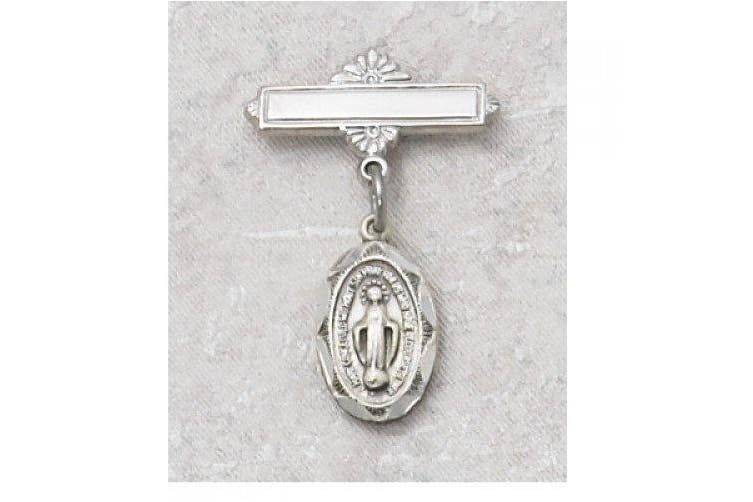 Sterling Silver Oval Mirac Baby Pin Great Baptism Christening Gift Baby Badge