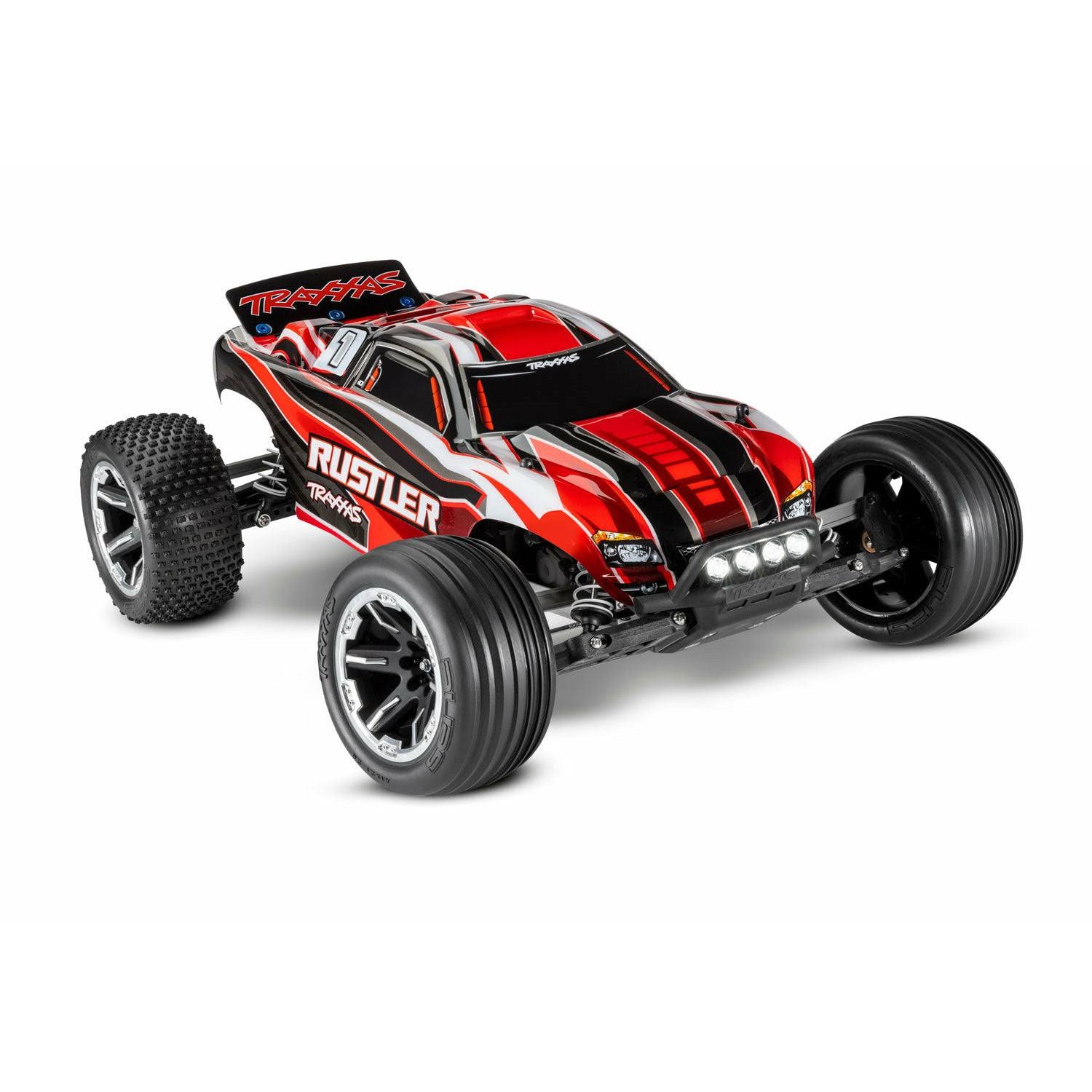 Traxxas 1/10 Rustler 2WD Stadium Truck, RTR with Led Lights Red