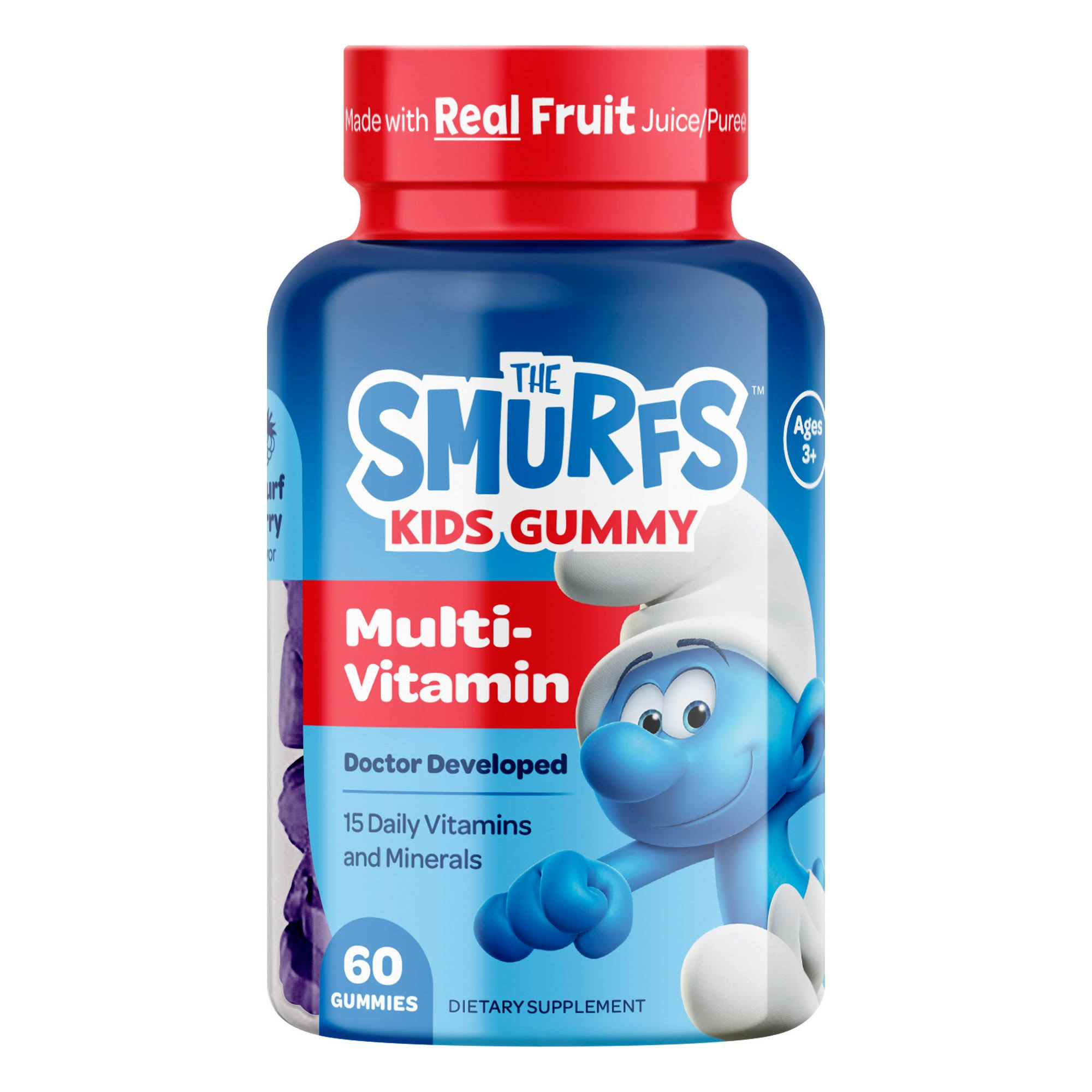 The Smurfs, Kids Gummy, Multi-Vitamin, Ages 3+, Smurf Berry, 60 Gummies