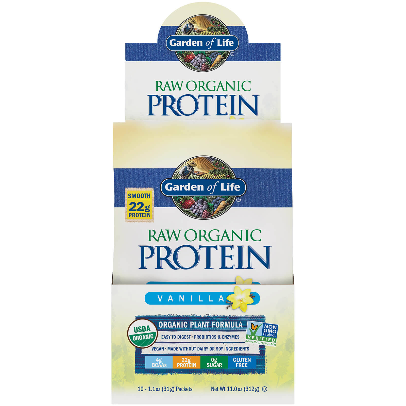 Raw Organic Protein - Vanilla - Sachets - 10 Sachets - Garden of Life