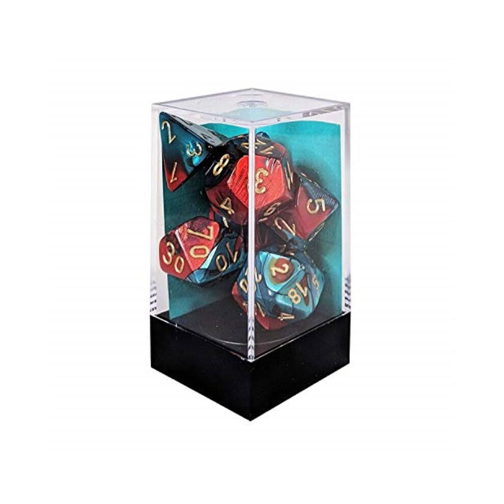 Chessex Gemini Poly 7 Dice Set: Red-Teal/gold
