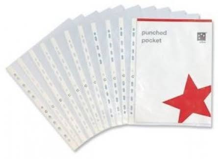 5 Star Office 297013 Polypropylene Top-Opening Punched Pocket - Clear, Pack of 100, A4, 40 Micron