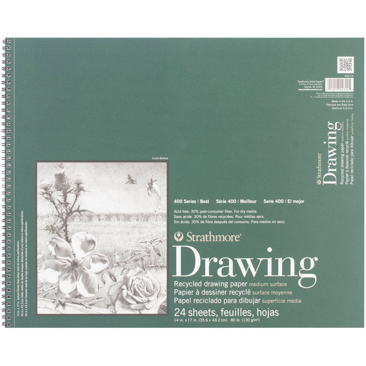 Strathmore 400 Series Wire Bound Recycled Drawing Paper - 14in x 17in, 24 Sheets