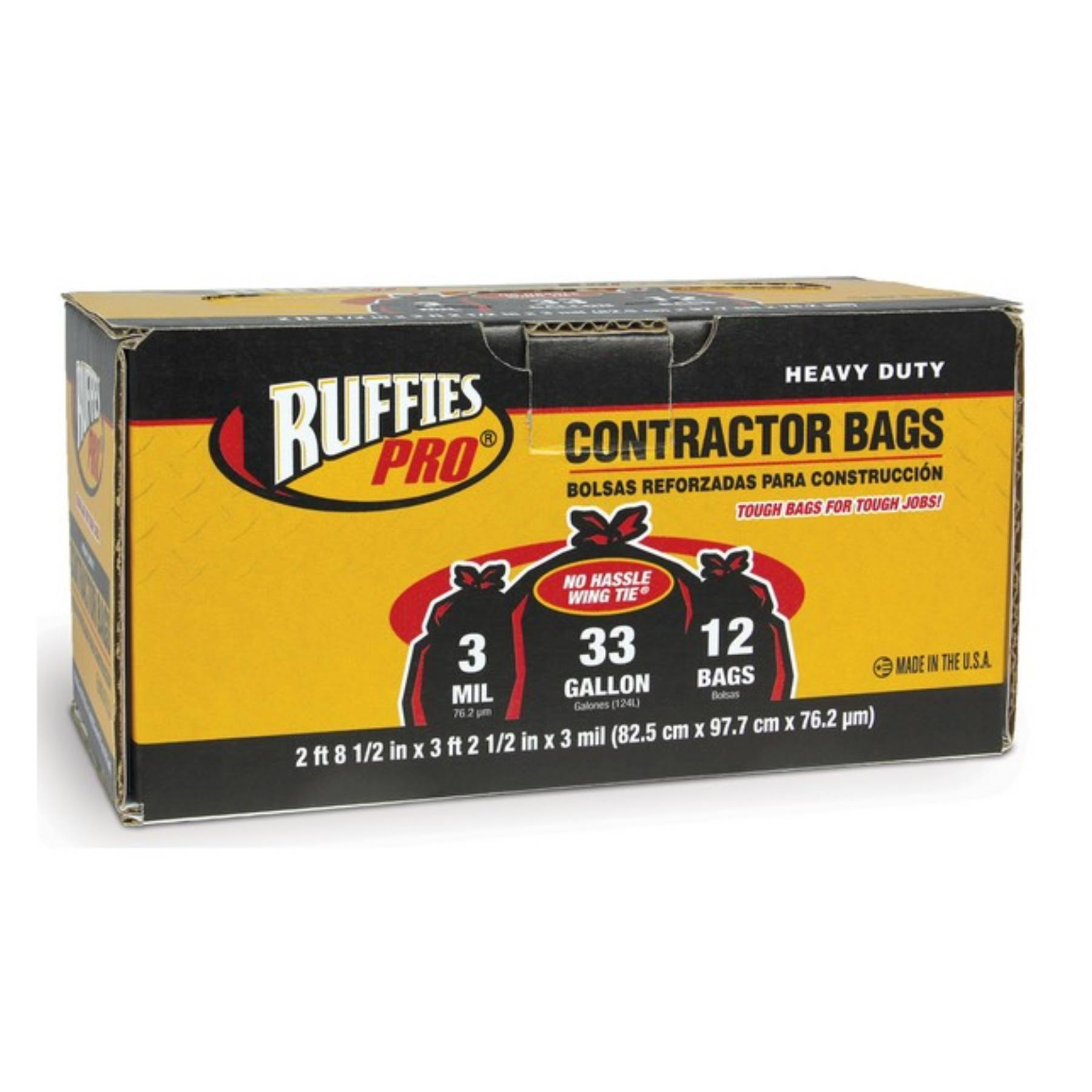 Ruffies Pro 1124911 33 Gallon Black Contractor Clean-Up Bags 12 Count