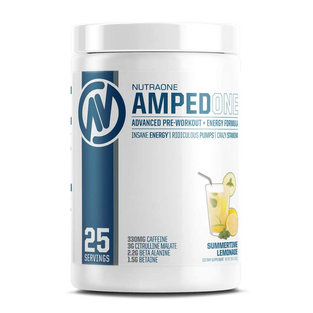 AmpedOne Pre Workout Powder for Men and Women by NutraOne Pre Workout Supplement for Increased Energy and Focus (Summertime Lemonade - 25 Servings)