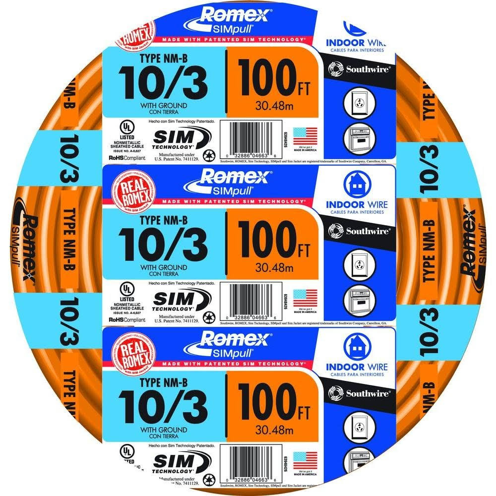 Southwire NM-B Cable - 100', Orange, 10-Gauge, 3 Conductor