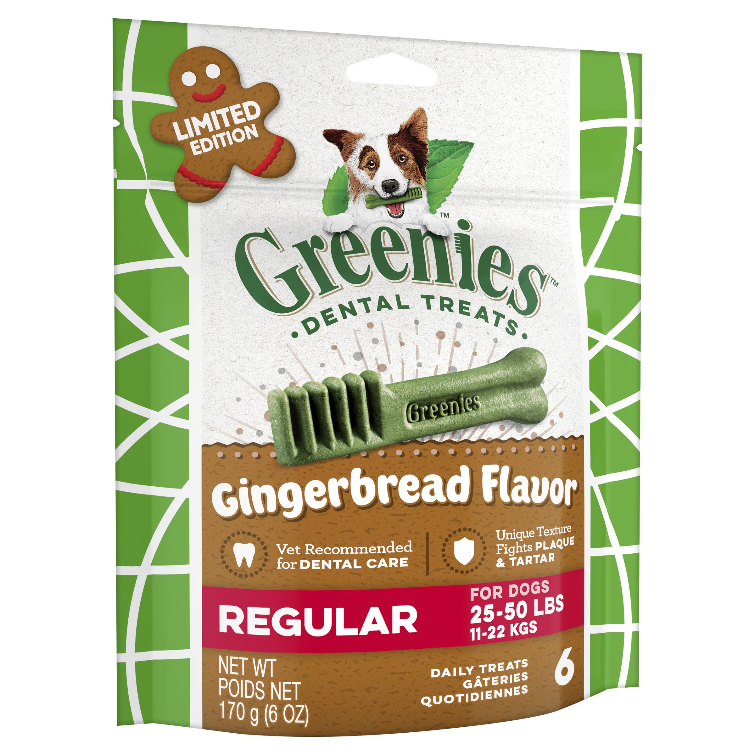 Greenies Holiday Gingerbread Flavor Regular Dental Dog Treats - 6 oz