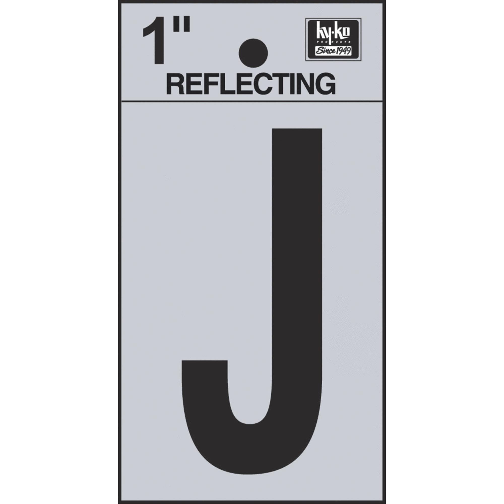 Hy-Ko Vinyl Letter Reflective Sign - Letter J, Black/White, Self-Adhesive, 1-1/4"