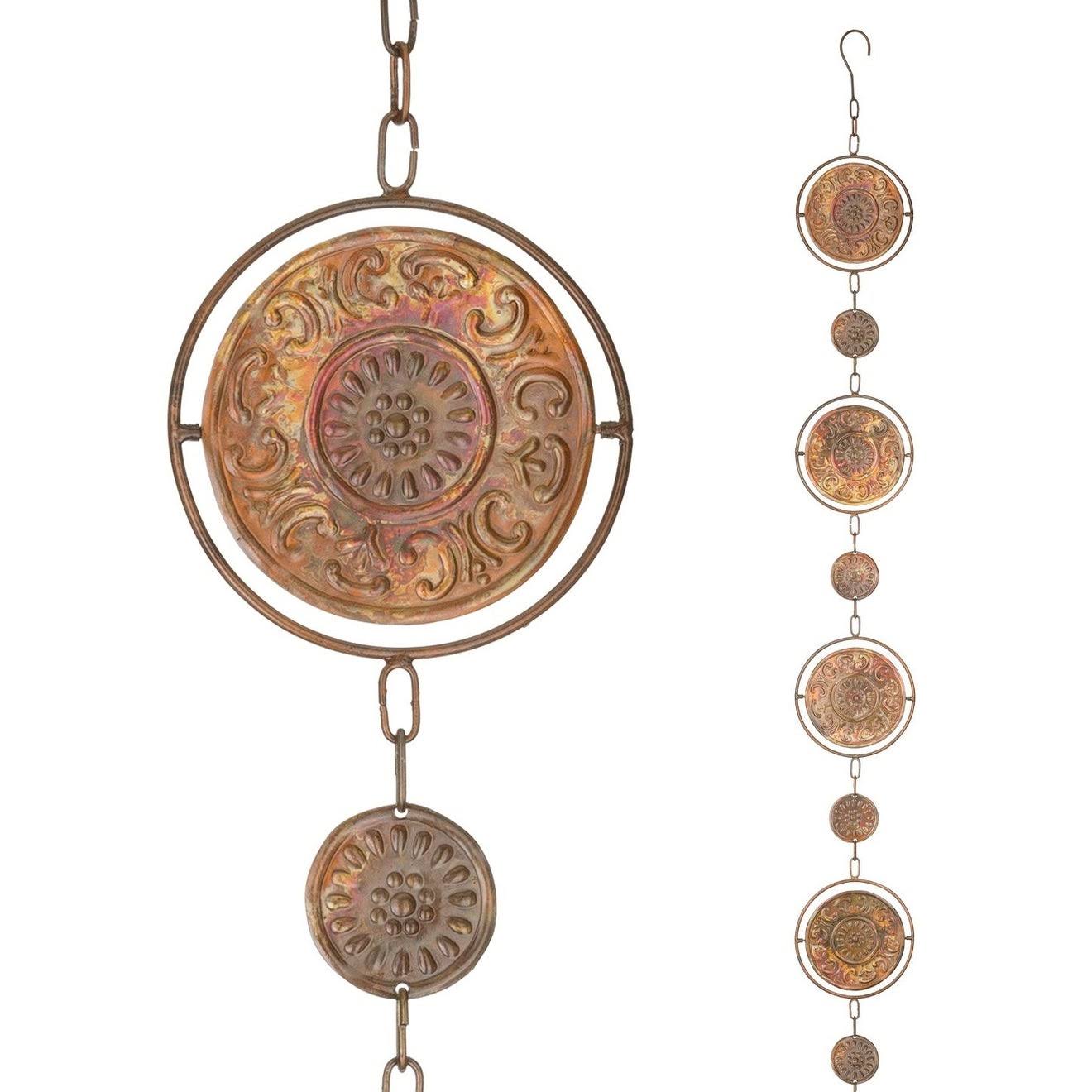 Regal Art and Gift 20456 Flamed Copper Medallion Spinner Rain Chain