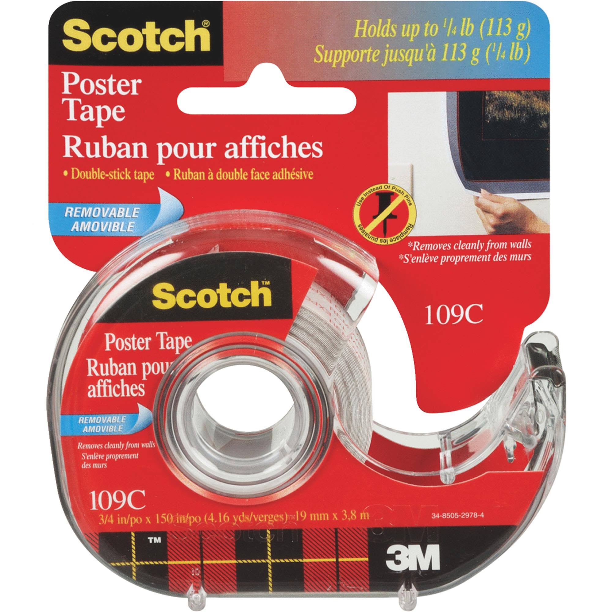 3M Scotch Poster Tape - Removable, 3/4" X 150", Clear