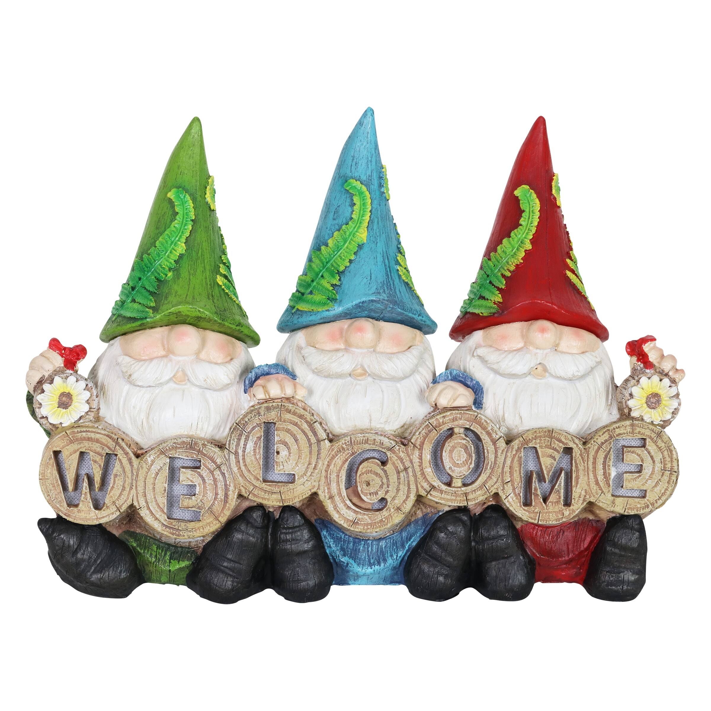 Exhart Solar 3 Gnomes with Welcome Sign Gnomes Garden Statue