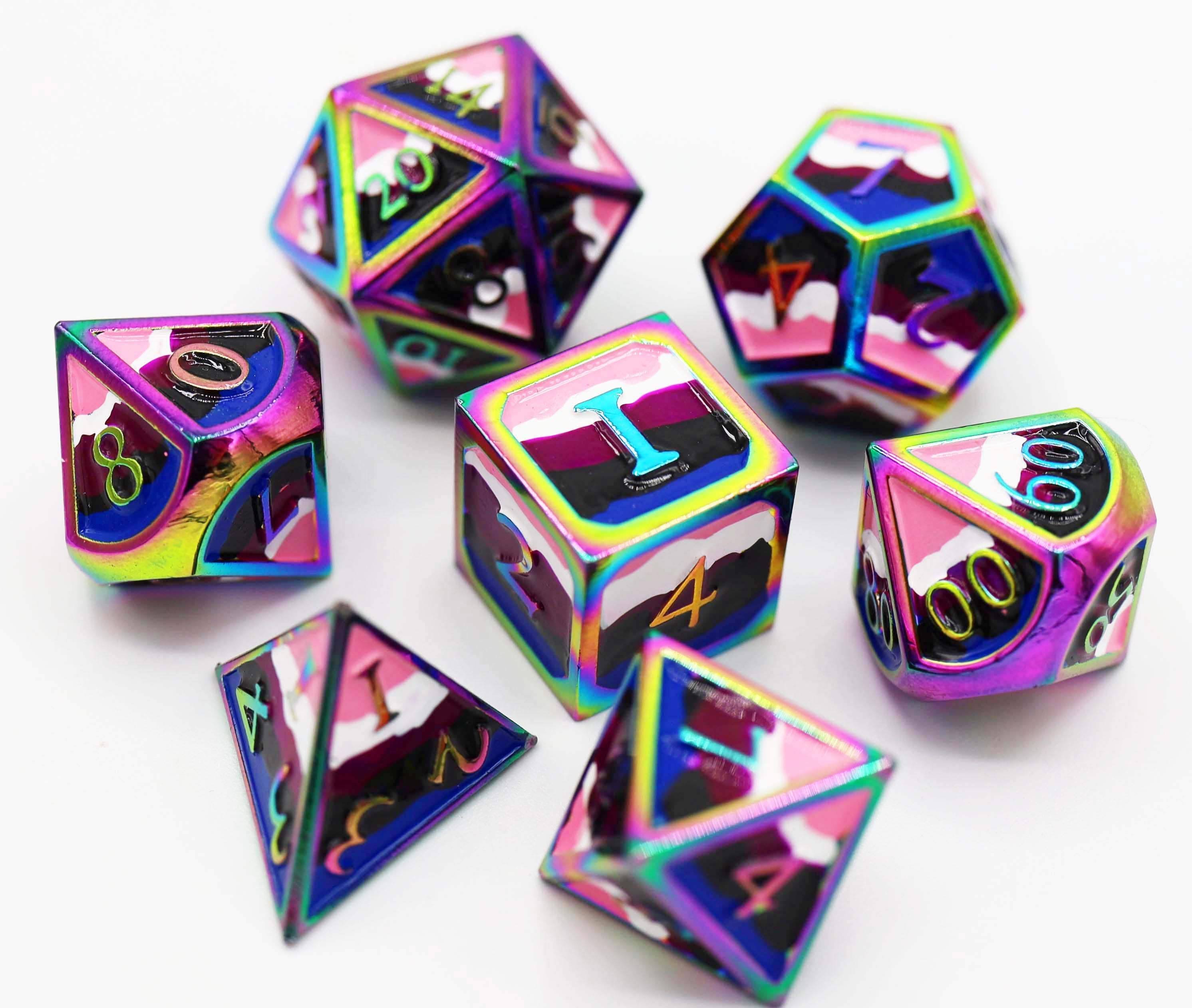 Foam Brain Games Dice Metal Poly Set - Gender Fluid Pride (7) New
