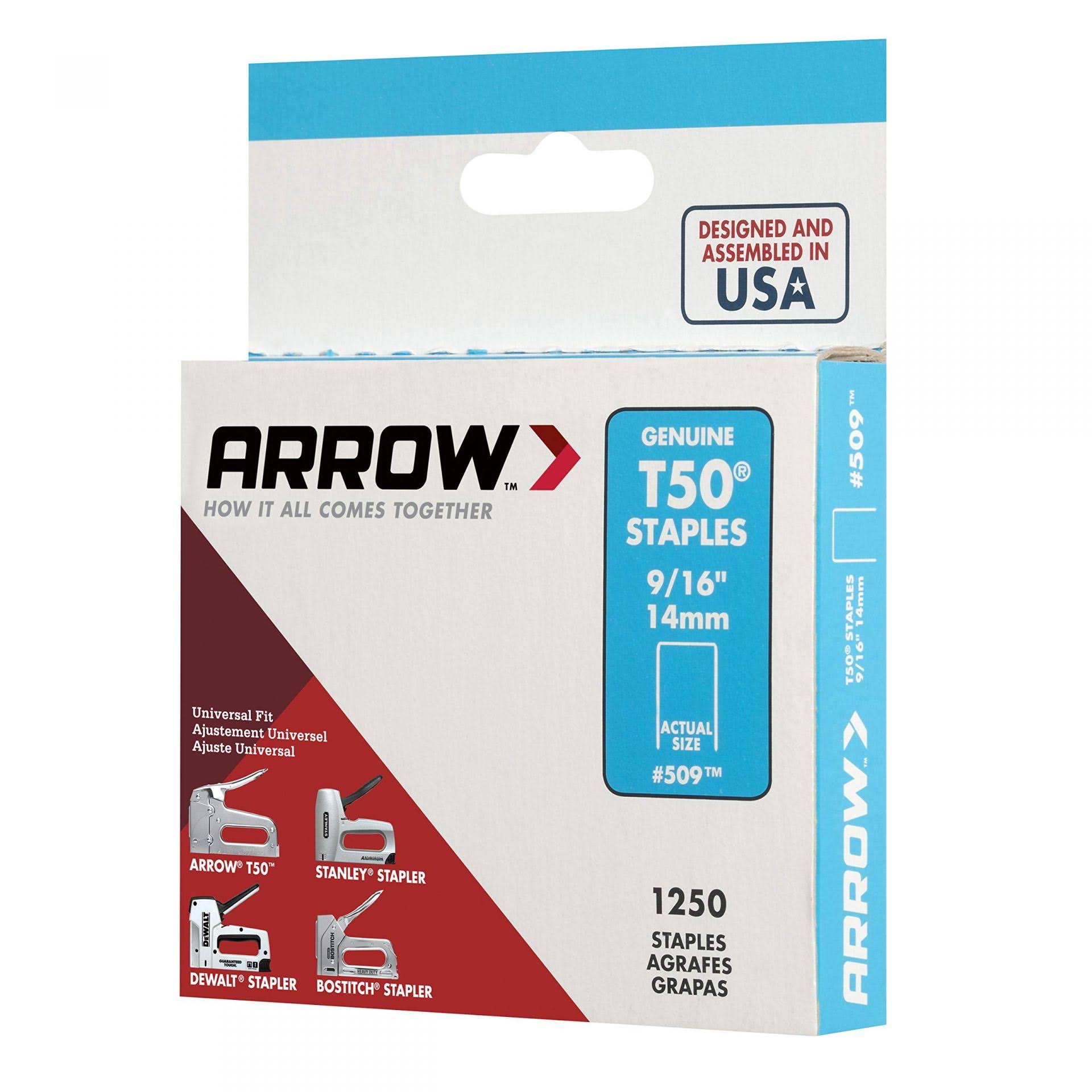 Arrow 509 Genuine T50 Staples - 1250 Pack