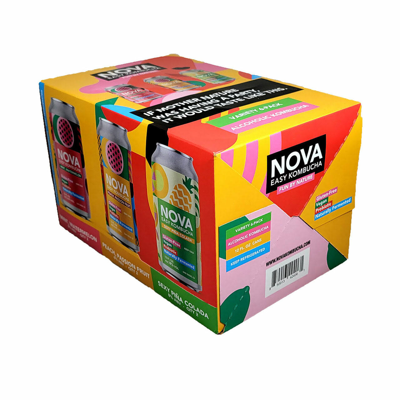 Nova Kombucha, Easy, Alcoholic, 6 Party Pack - 6 pack, 12 fl oz cans