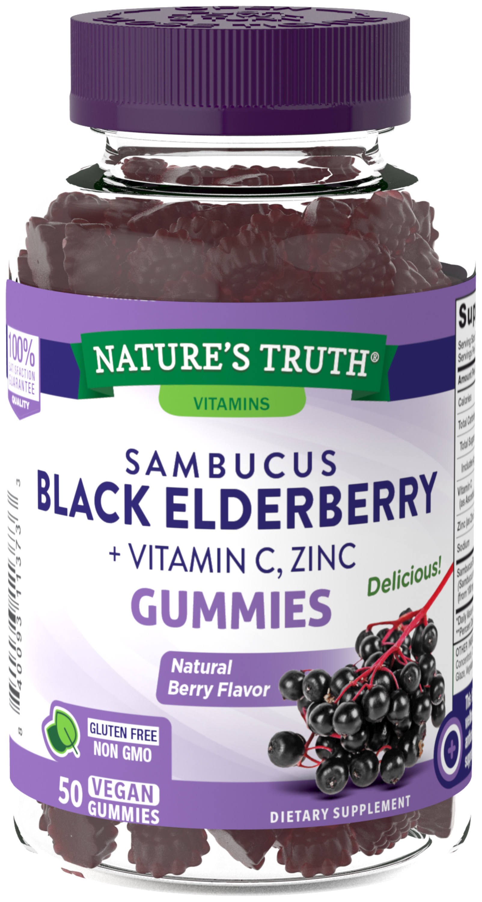 Nature's Truth Sambucus Black Elderberry, Gummies, Natural Berry Flavor - 50 gummies
