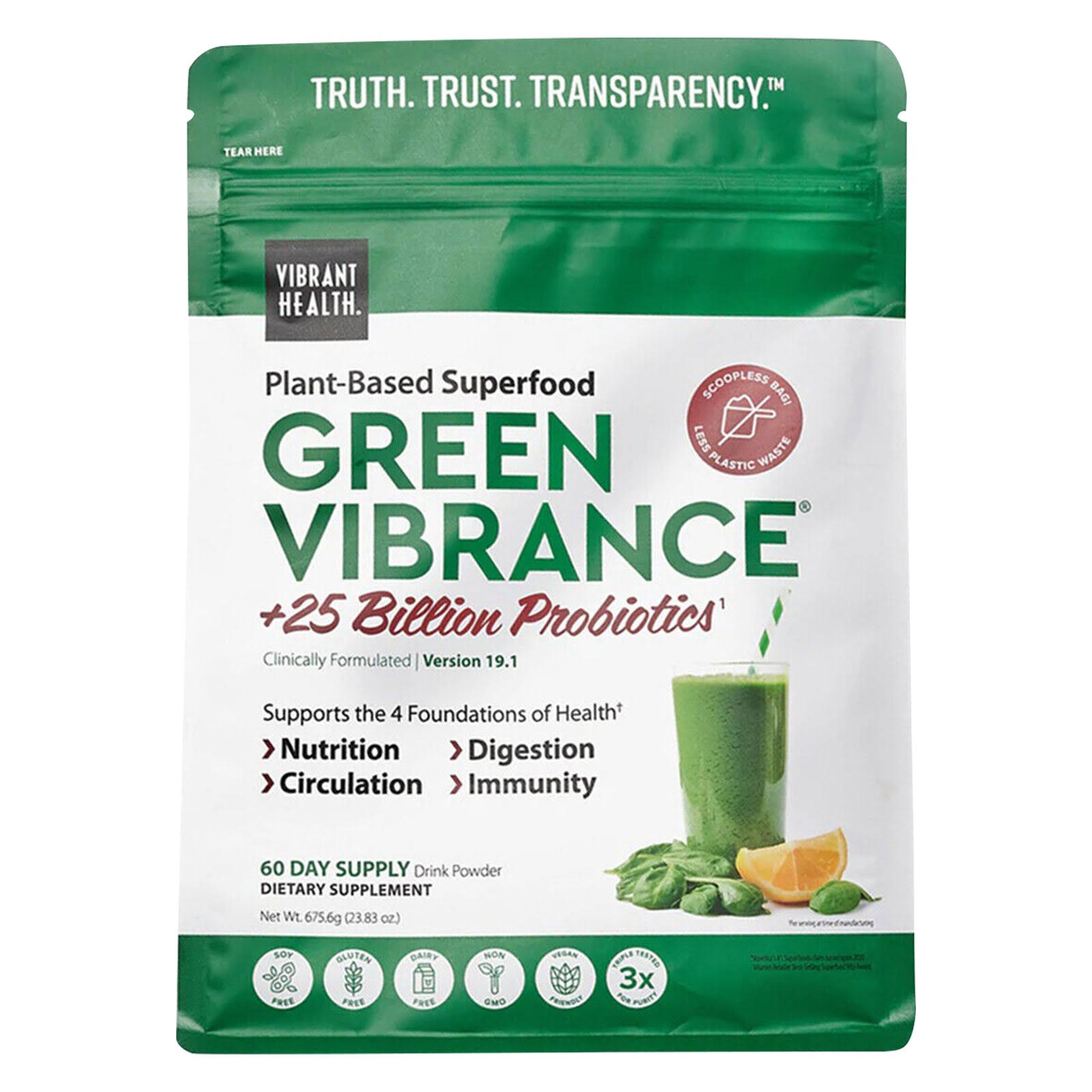 Vibrant Health Green Vibrance Drink Powder, Plant-Based Superfood - 675.6 g
