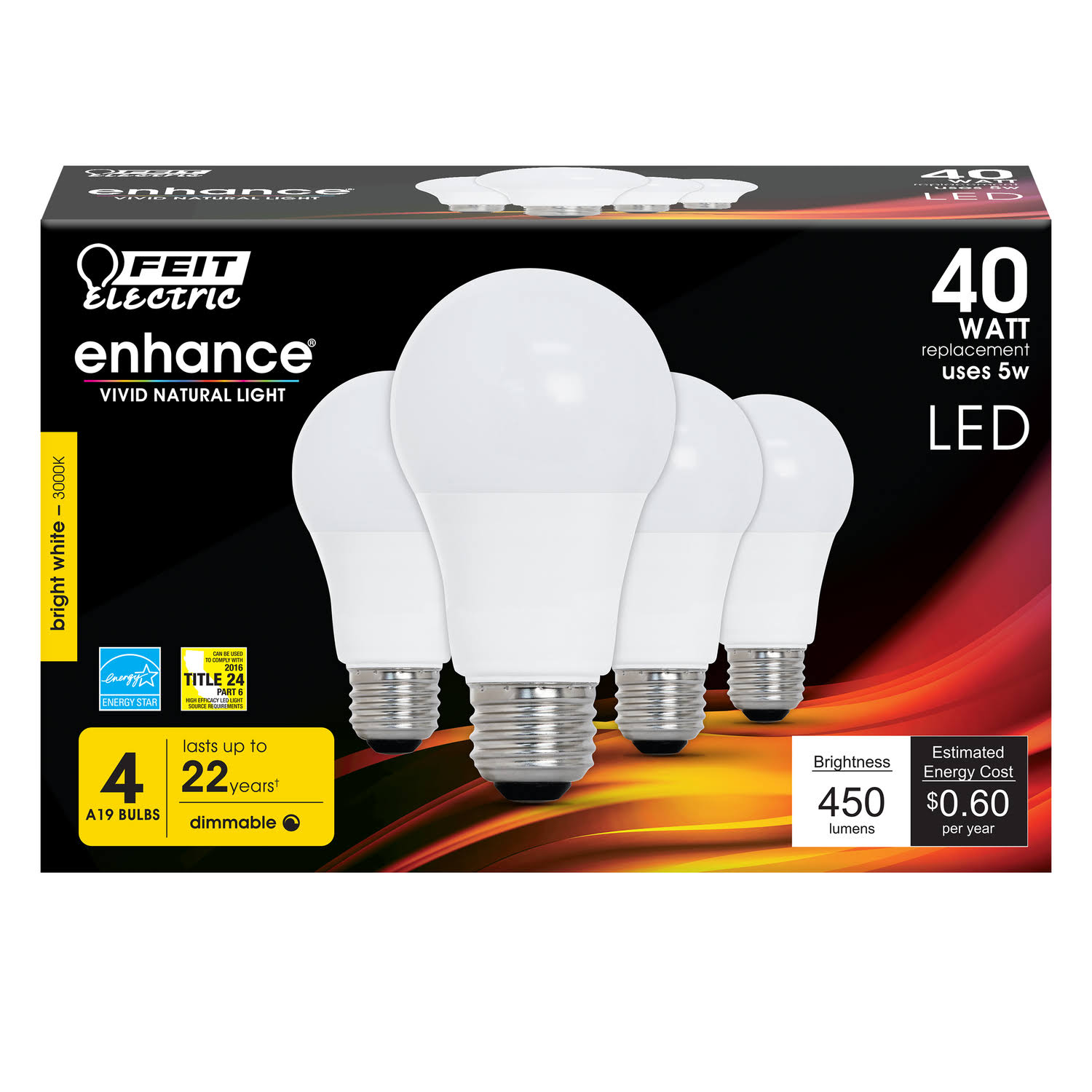 Feit Electric OM40DM/930CA/4 40W A19 3K LED Bulb