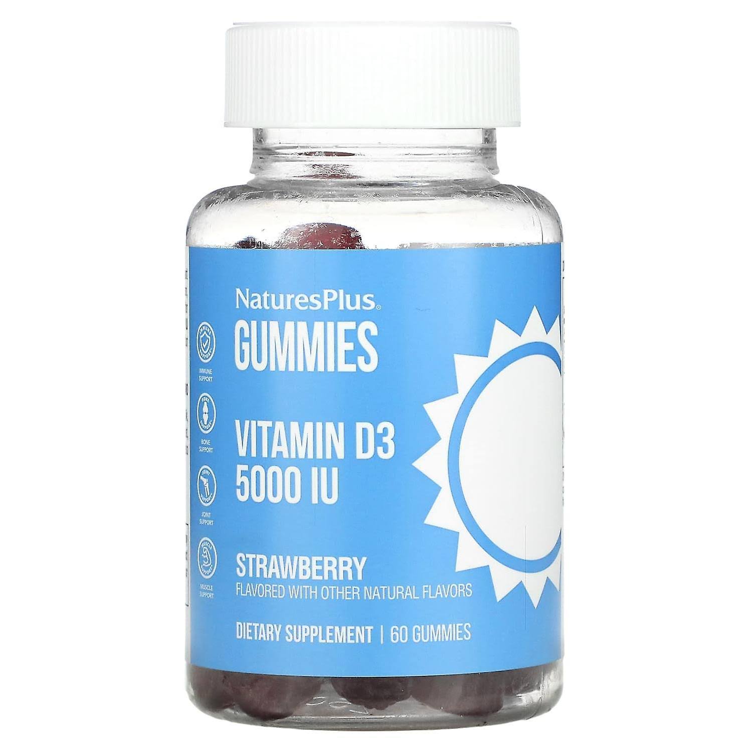 NaturesPlus, Vitamin D3 Gummies, Strawberry, 5,000 IU, 60 Gummies