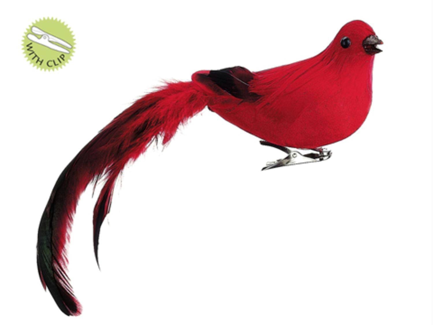 3" Nature's Glow Feathered Red Song Bird Clip-On Christmas Ornament
