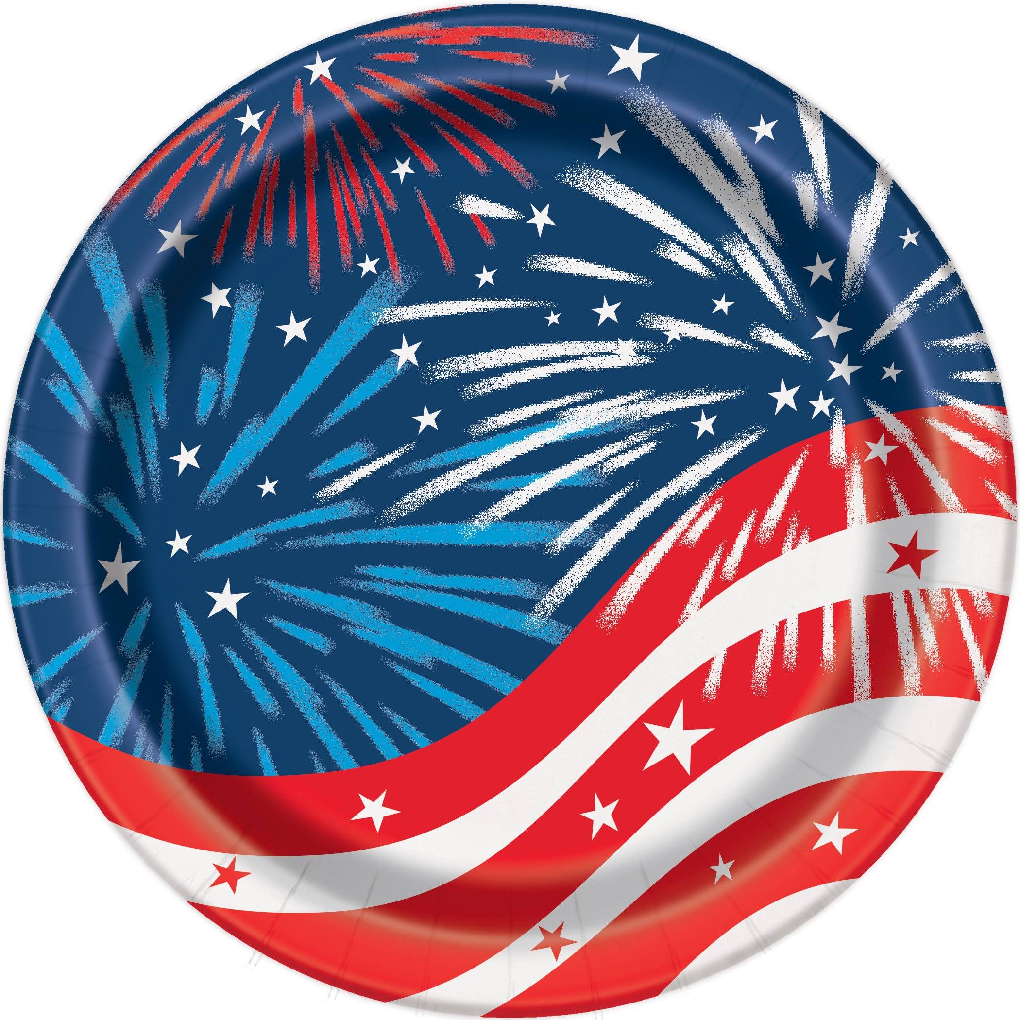 7 inch Fireworks 4th of July Paper Dessert Plates, 8ct