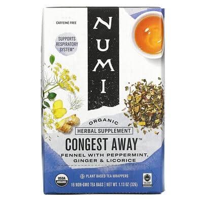 Numi Tea, Organic, congest Away, Caffeine Free, 16 Non-GMO Tea Bags, 1.13 oz (32 g)