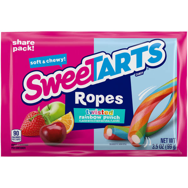 Sweetarts Candy, Twisted Rainbow Punch, Soft & Chewy, Ropes, Share Pack - 3.5 oz