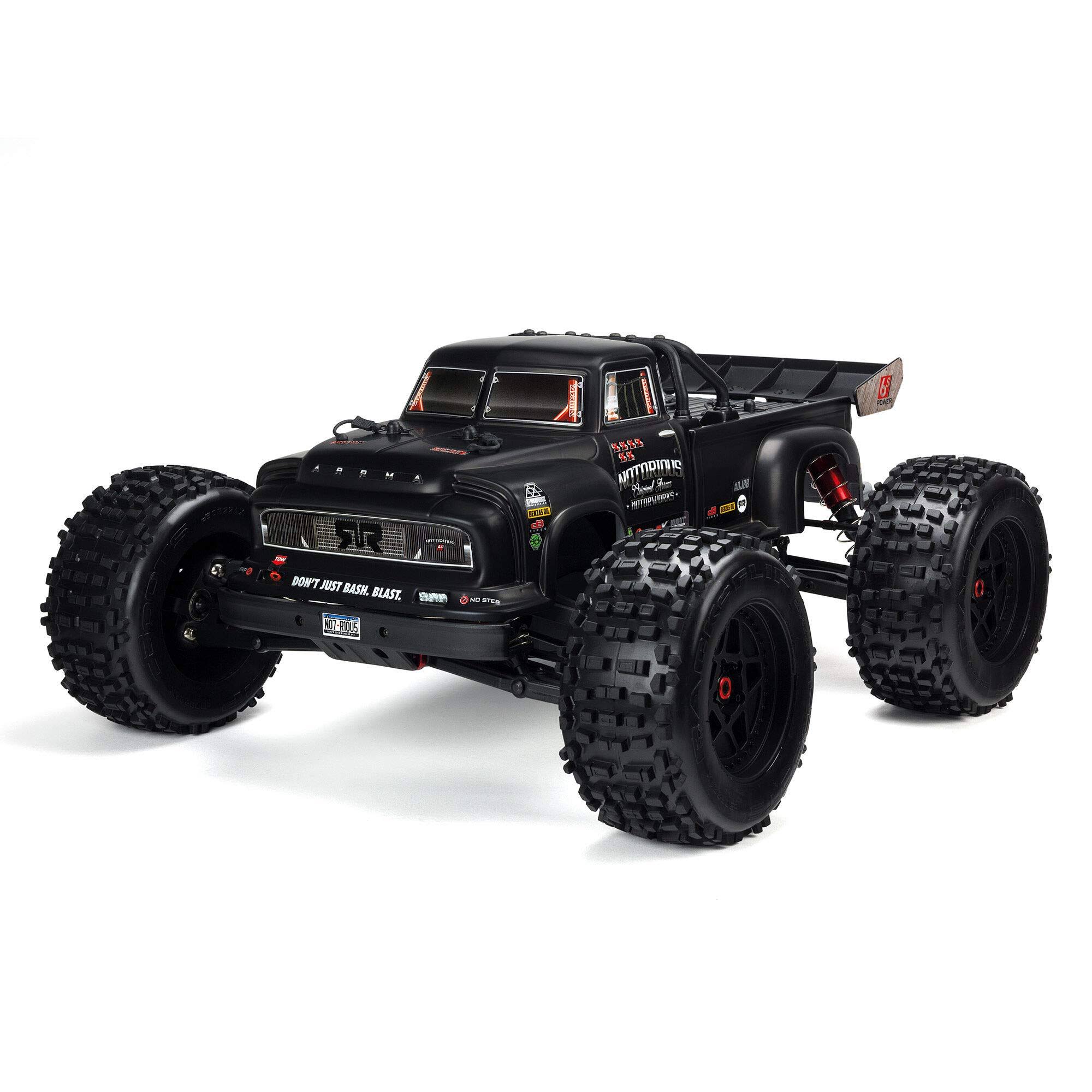 ARRMA 1/8 Notorious 6S V5 4WD BLX Stunt RC Truck with Spektrum Firma RTR (Transmitter and Receiver Included, Batteries and Charger Required), Black,
