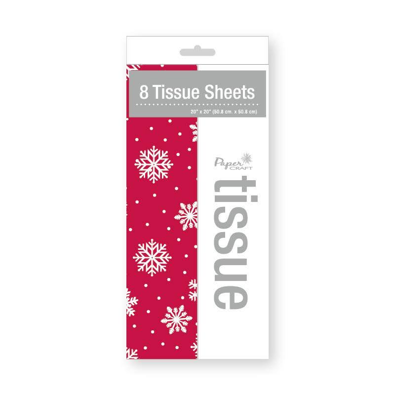 Paper Craft Printed Tissue Pack - Snowflake, 8 Sheets