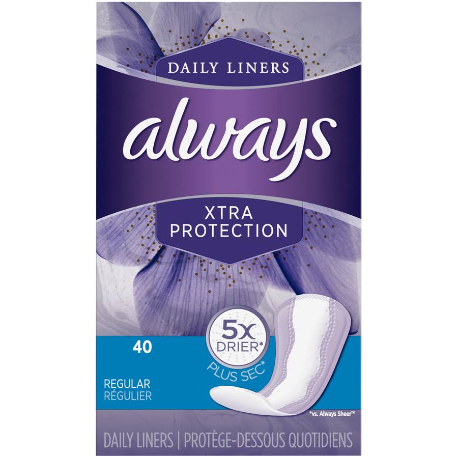 Always Xtra Protection Daily Liners, 40 Count, Regular