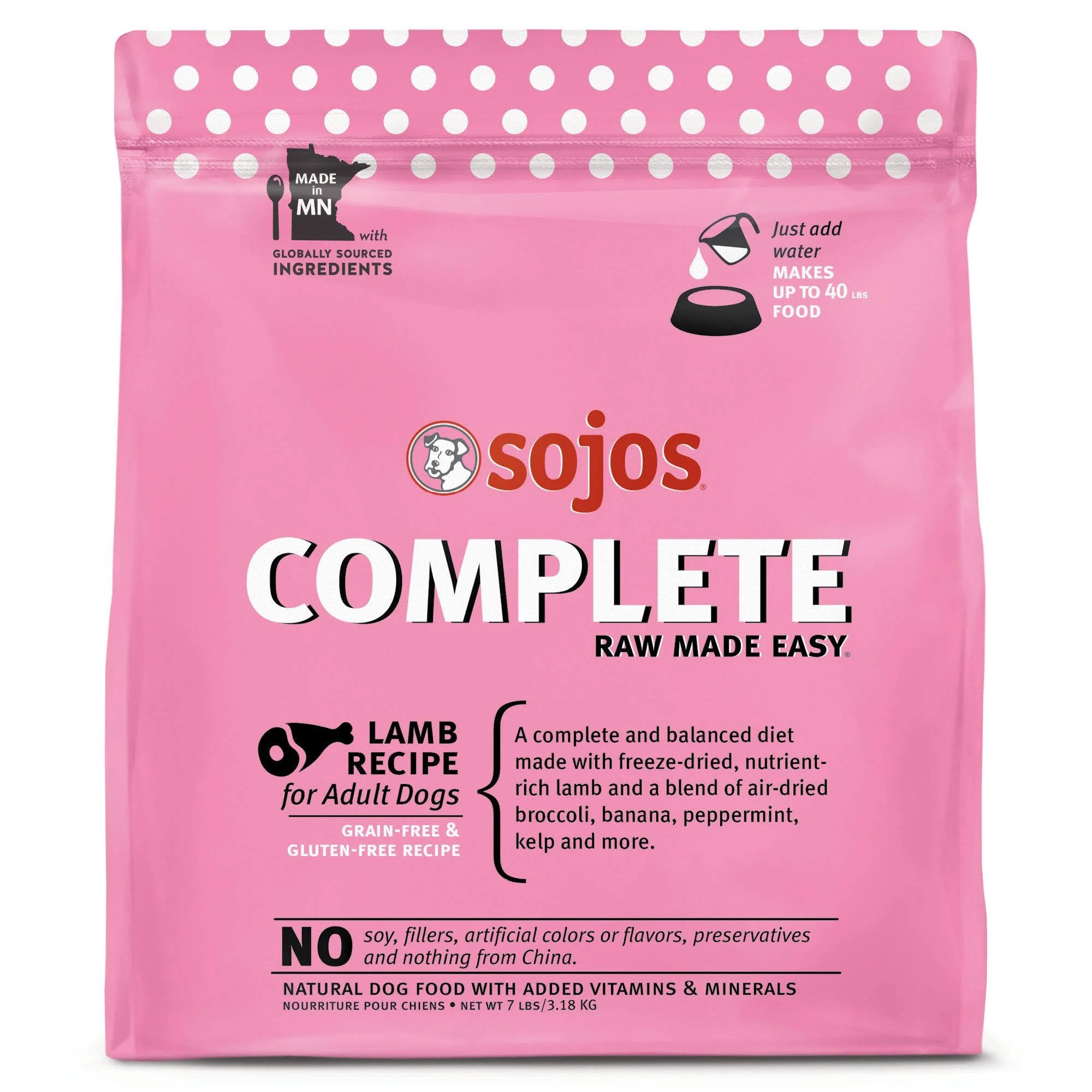 Sojos Lamb Recipe Complete Adult Dog Food, 7 lb