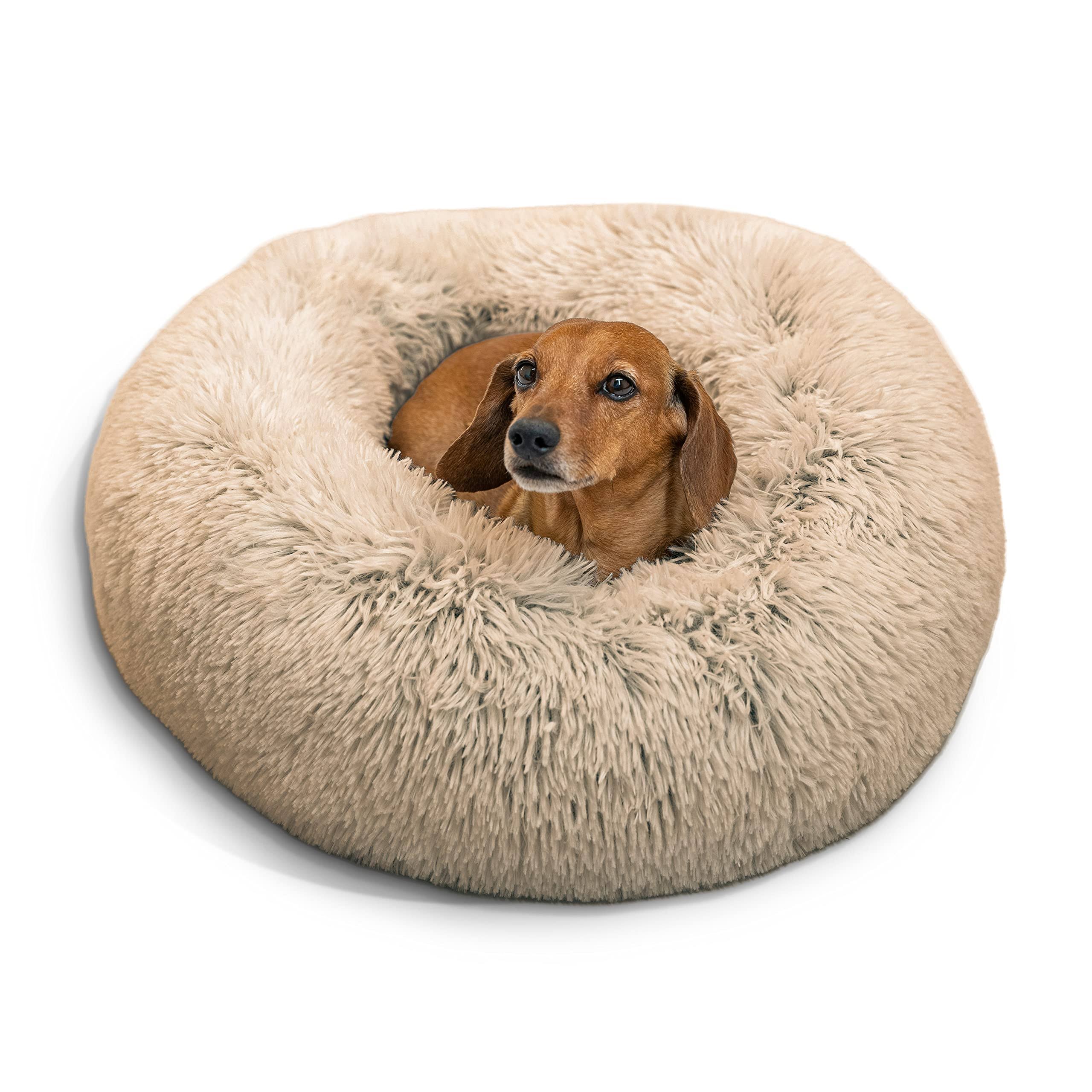 Sheri Best Friends Shag Donut Dog Bed - Taupe, 23" x 23"