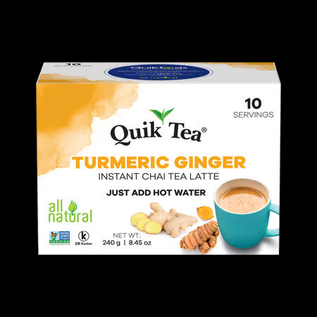 QuikTea Turmeric Ginger Chai Tea Latte - 10 Count Single Box - All Nat