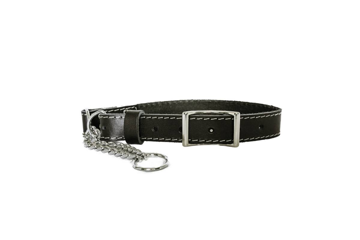 Luxury Soft Leather Martingale Dog Collar - Black, Large